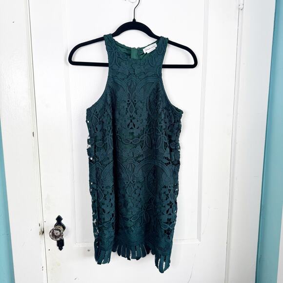 Lovers & Friends x Revolve Caspian Shift Dress Hunter Green Lace Racerback XS - Picture 3 of 14
